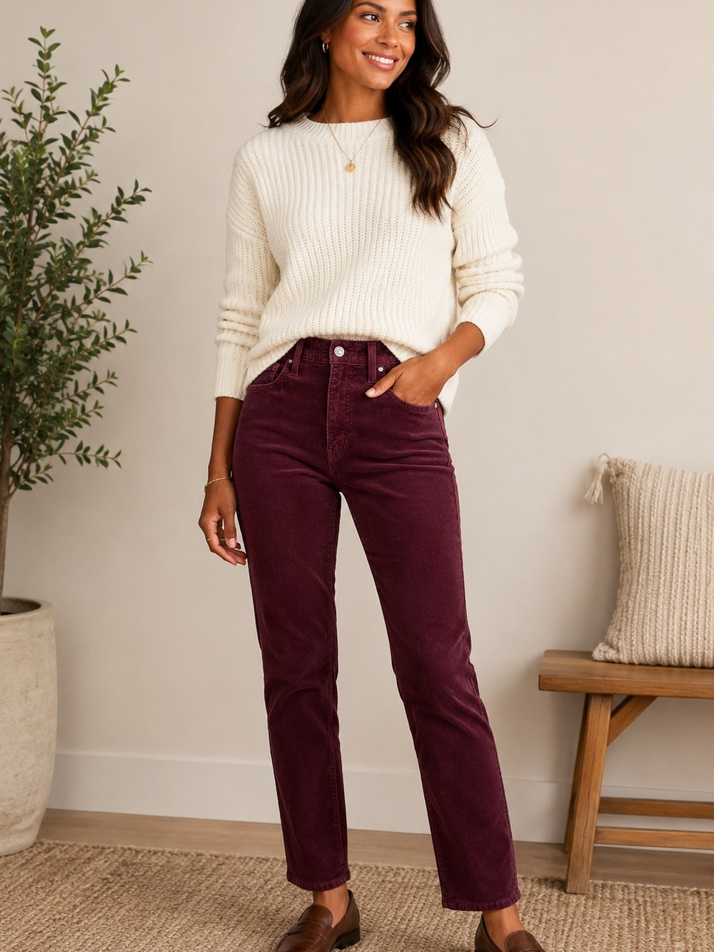 Levi’s 724 High Rise Straight Corduroy Pants Burgundy Wine W30 Women’s